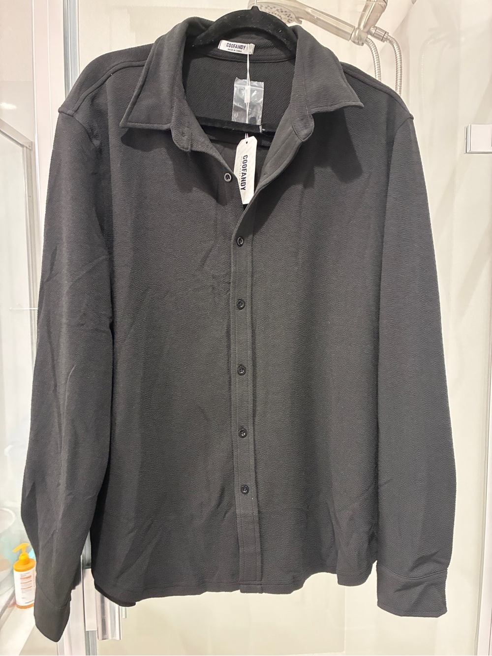 Black Textured Button-Up Shirt